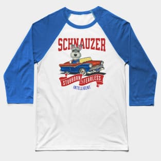 Humor funny cute schnauzer dog driving a classic retro vintage car with red white and blue flags Baseball T-Shirt